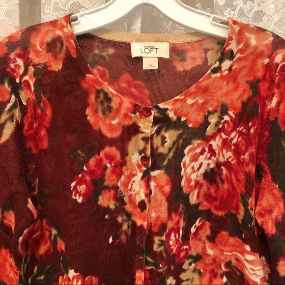 ANN TAYLOR LOFT * NWOT Rust Rose Floral Cardigan - Picture 1 of 8